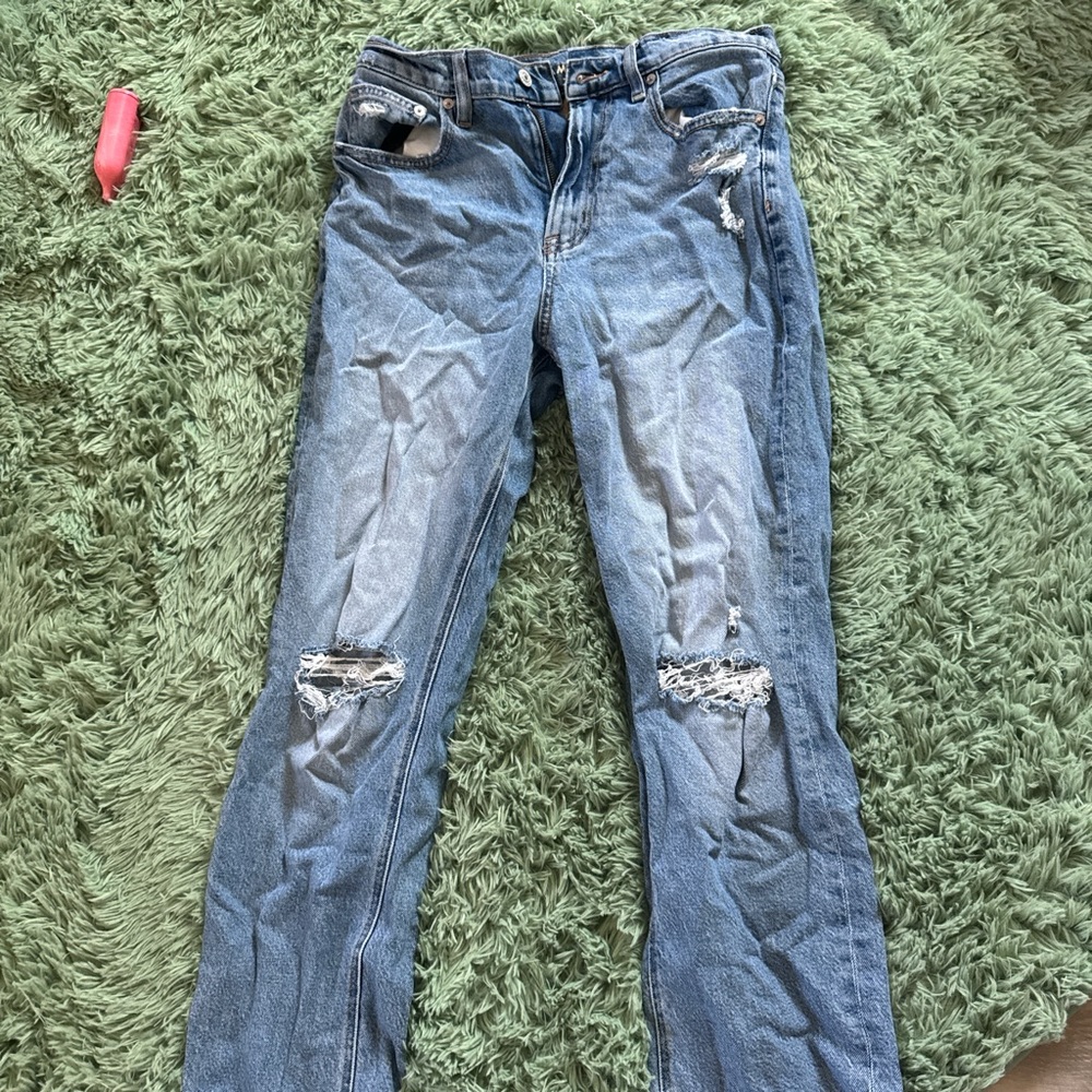 American Eagle Outfitters Light Blue Distressed Straight Leg Jeans